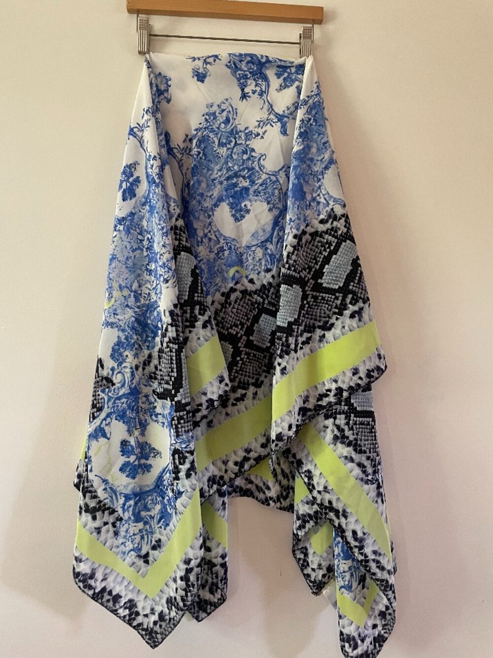 Erdem Silk Scarf Snake Print Toile Neon Blue White Black RARE